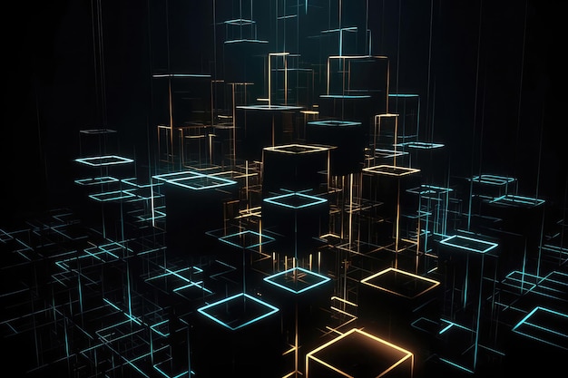 Luminous Geometric Shapes Floating In Dark Abyss Generative AI