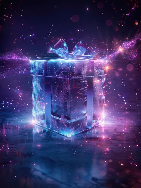 luminous gift box glowing with magical energy and light