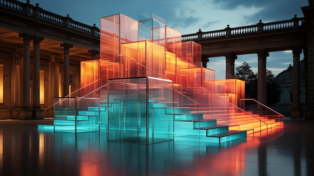 Luminous glass staircase Generative AI