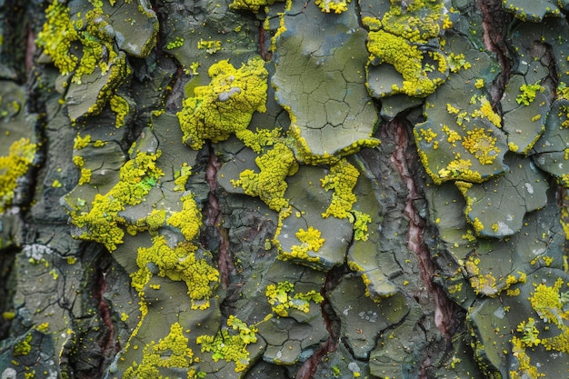 Foto il licheno verde luminoso che si estende sulla corteccia degli alberi nella foresta