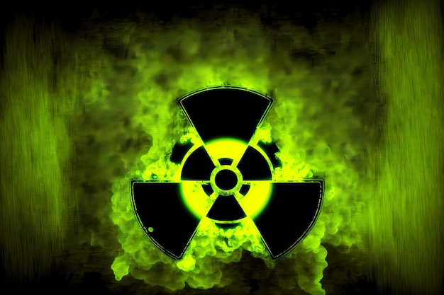 Photo luminous green with black symbol denoting radiation hazard