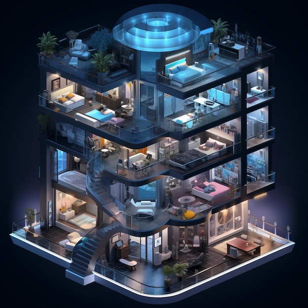 Photo the luminous haven a cyberpunk dream in an isometric architectural masterpiece