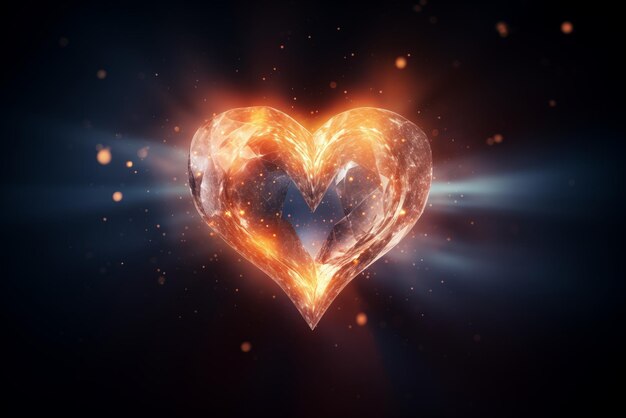 Photo luminous heart floating with a radiant light trail on a dark backdrop