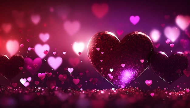 luminous hearts with bokeh, on valentine's day, romance, digital illustration, 3d rendering