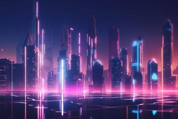 Luminous Heights A Neon Purple and Pink Skyscraper City