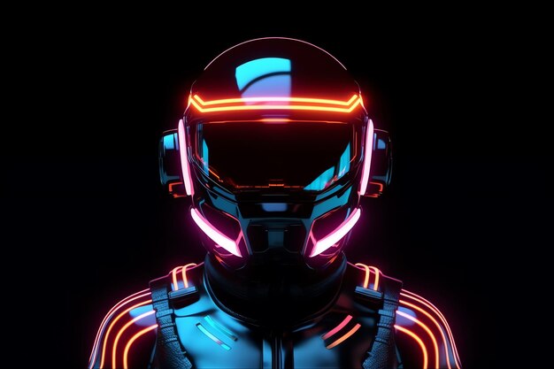 Luminous helmet on black background AI generated