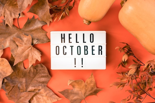 Photo luminous lettering with the letters hello october