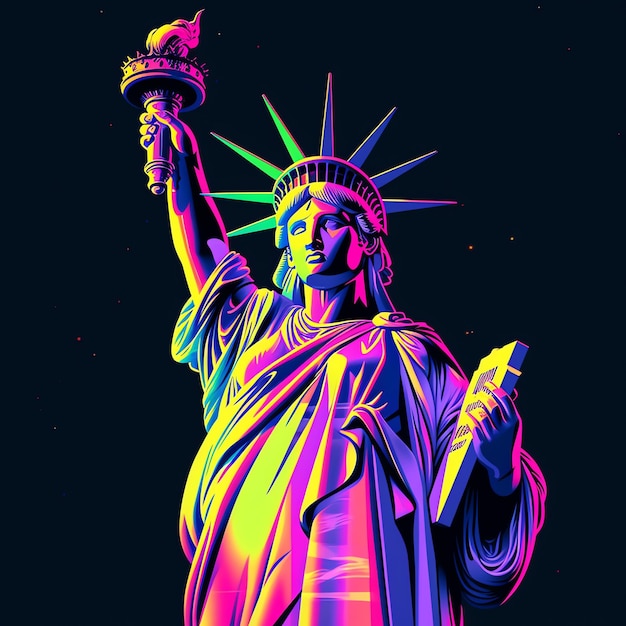 Luminous Liberty Neon Silhouette Design of the Statue of Liberty in Neonpunk Style