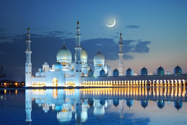 Luminous Mosque Illuminated by the Crescent Moon