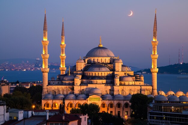Luminous Mosque Illuminated by the Crescent Moon