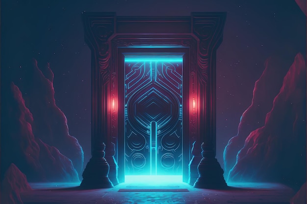 A luminous portal in a dark realm Fantasy concept Illustration painting Generative AI