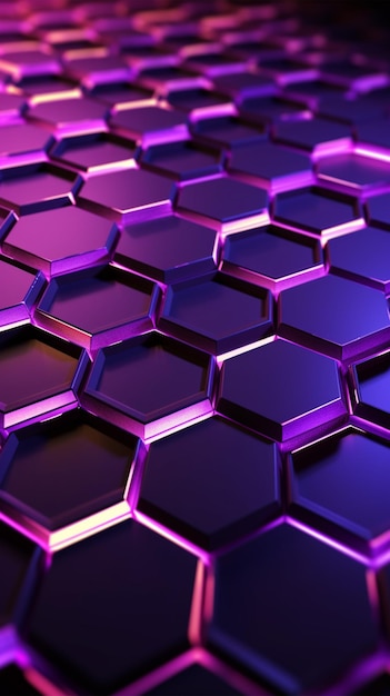 Luminous purple hexagons on dark abstract tech background vertical mobile wallpaper