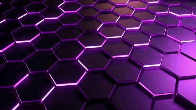 Luminous Purple Hexagons on Dark Abstract Tech Background