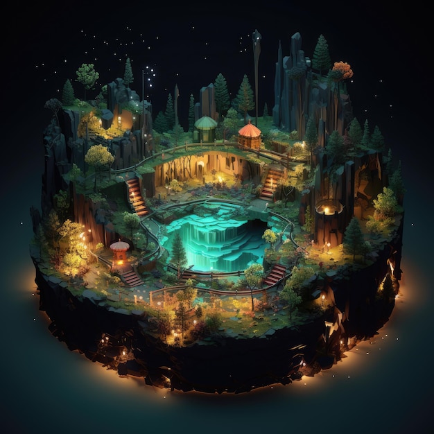 Luminous Realms Exploring an Isometric Zoetrope with Rich Populated Nature and Dynamic Lighting Eff