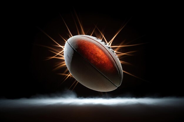 Foto luminous rugby essence verlicht de essentie van rugby met deze foto met een stralende bal onder de schijnwerpers die de dynamische geest van de sport belichaamt