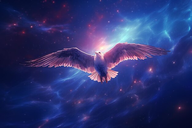 Светящаяся чайка с крыльями из звездной пыли парит 00313 03