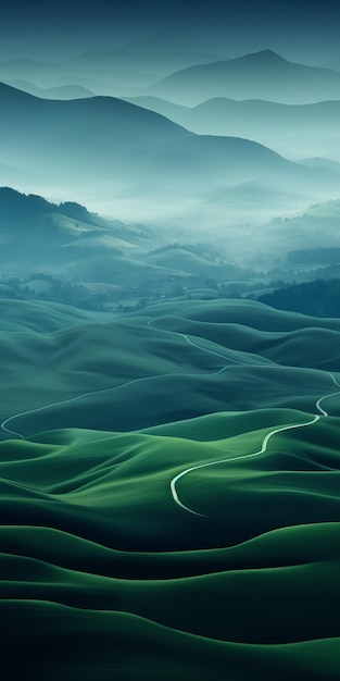輝く影が魅了する スローモーションの壁紙 霧の緑の丘