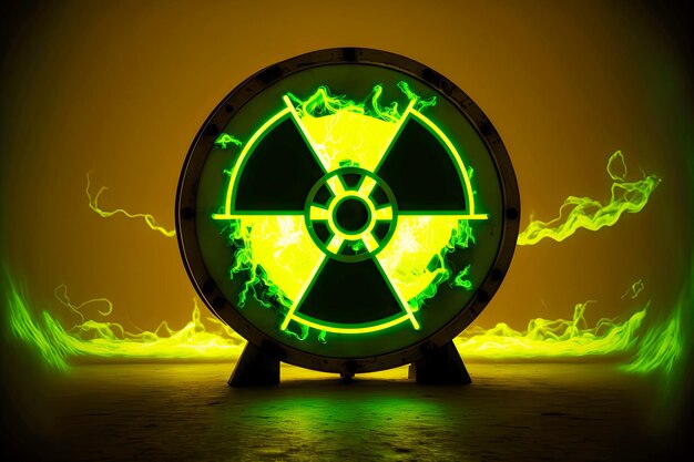 Photo luminous sign in form of circle which means radiation hazard