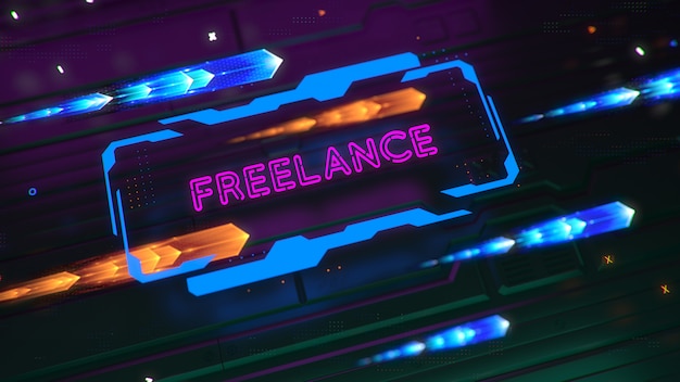 A luminous tech sign with the inscription freelance. abstract technology background