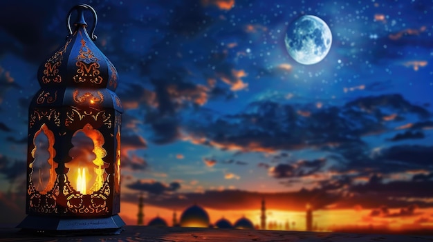 Photo luminous tradition a lantern softly lit by a candle traditional customs observed during ramadan