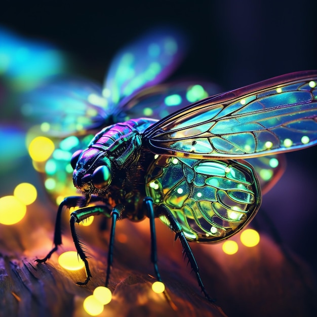 Photo luminous wings a macro view of bioluminescent fireflies