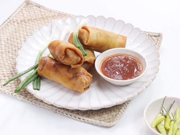 Lumpia or lunpia, a traditional snack from Semarang, Central Java, Indonesia