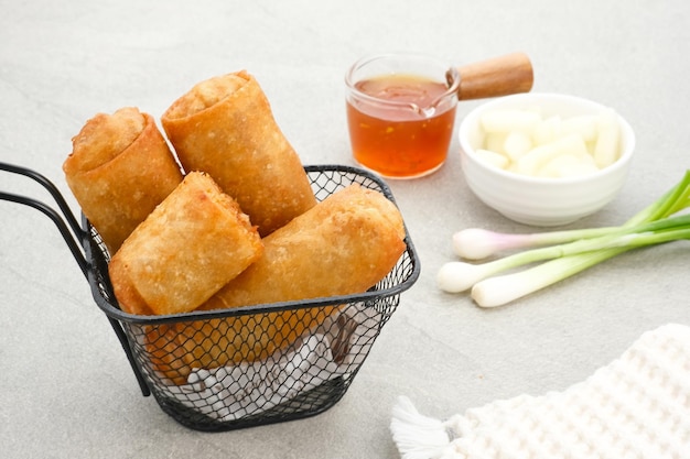 Lumpia or lunpia, traditional snacks from Semarang, Indonesia. Traditional spring rolls