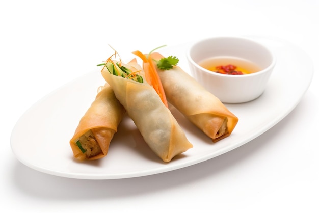 Lumpiang shanghai small egg rolls filled with pork and vegetables AI generative Philippino dish