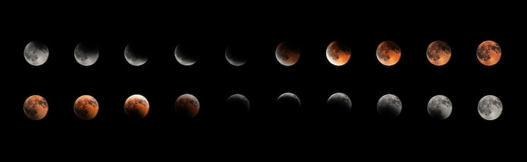 Фотография фазы лунного затмения кровавая луна композитное лунное затмение