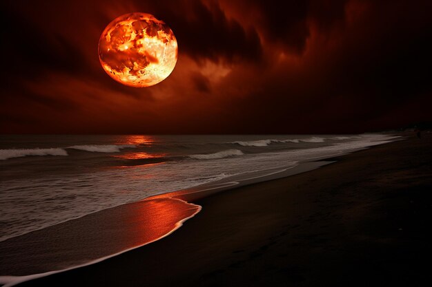 Photo lunar eclipse over sandy beach