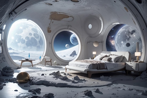 Lunar luxury design a futuristic bedroom on the moon's surface