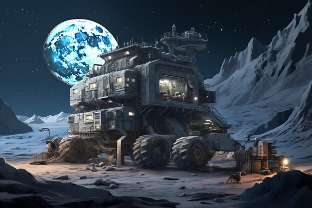 Photo a lunar mining operation on the moon's surface illustration