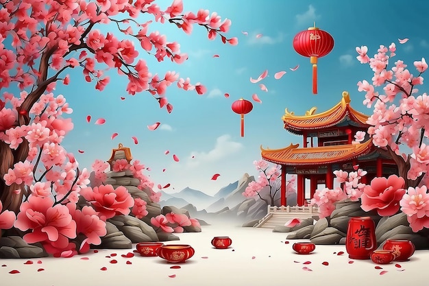 Lunar new year background traditional spring high quality wallpaper Celestial Blessings