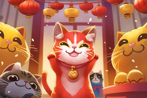 Lunar new year, cute cat, year of the cat background