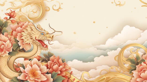 Lunar New Year Elegance Dragons Flowers and Cultural Richness Chinese New Year Background