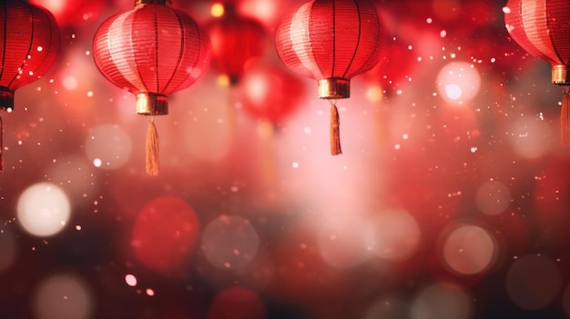 Foto lunar new year vakantie achtergrond rode chinese lantaarns op een prachtige bokeh achtergrond met copyspace voor uw groeten tekst