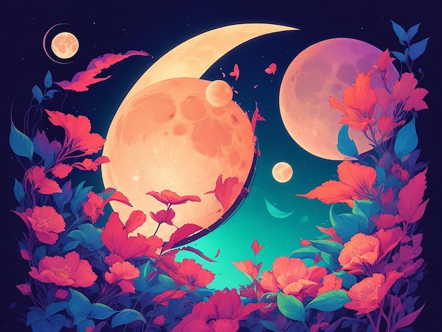 Lunar Night Abstract Artwork Illustration