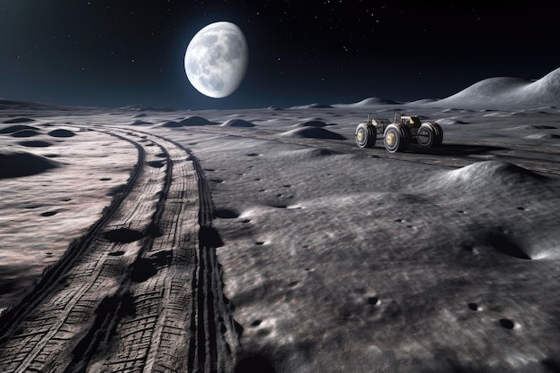 Lunar rover tracks on the moons surface created with generative ai