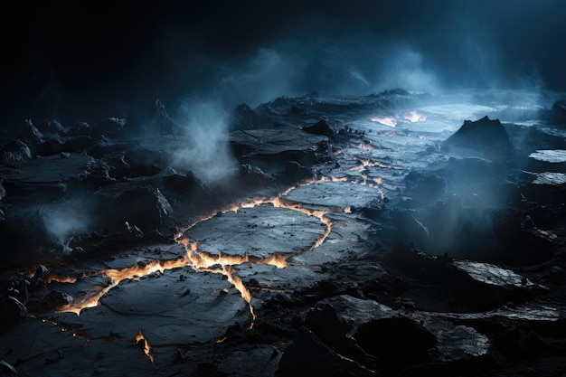 荒涼とした風景の月の火山噴流生成IA