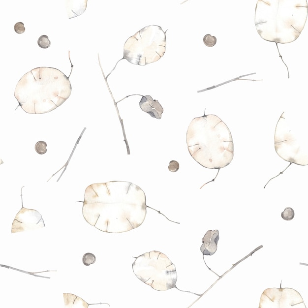 Lunaria. Watercolor seamless pattern. Vintage background.