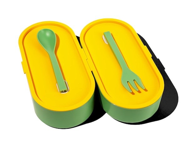 Lunch box and plastic fork spoon utensils Lunchbox container closed