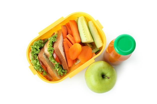 Lunch box with food isolated on white background