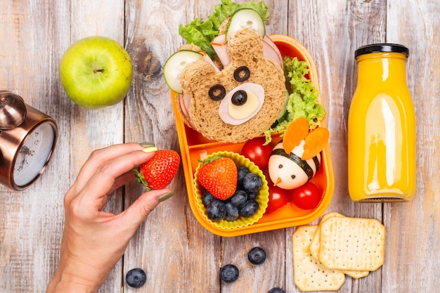 Lunch box with funny bear sandwich