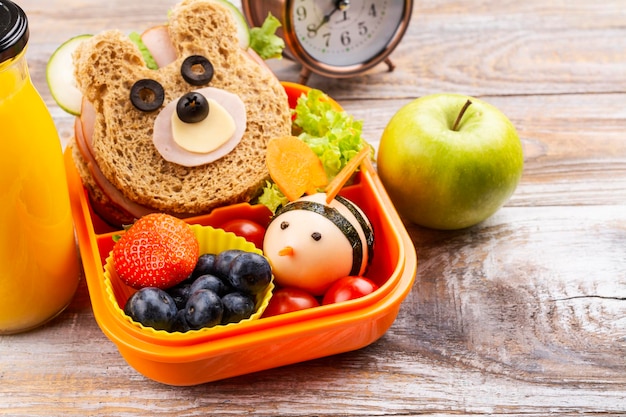 Lunch box with funny bear sandwich