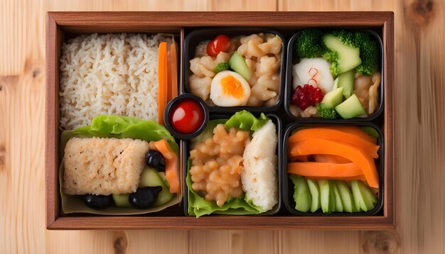 a lunch box with a side of food in it