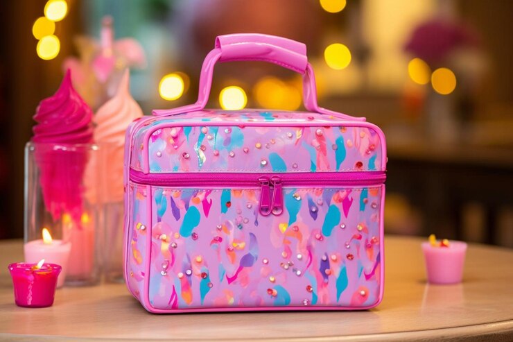 Photo lunch box with a vibrant confetti pattern and party