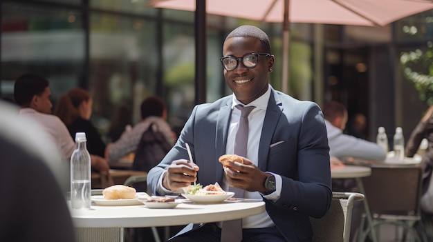 Lunch breaks business person enjoying a meal