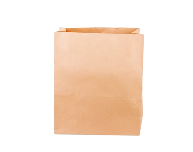 Обед бумажный пакет, изолированные на белом фоне