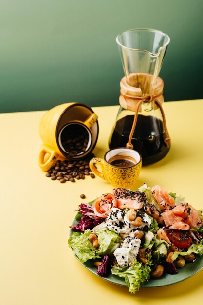 lunch with green salad and coffee healthy lunch