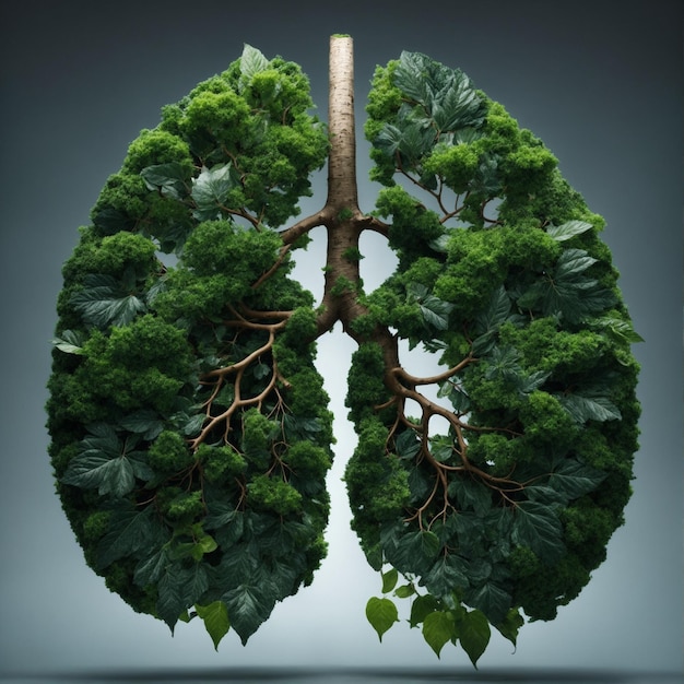 A lung made of trees filled with green leaves a sensation of breath and relief